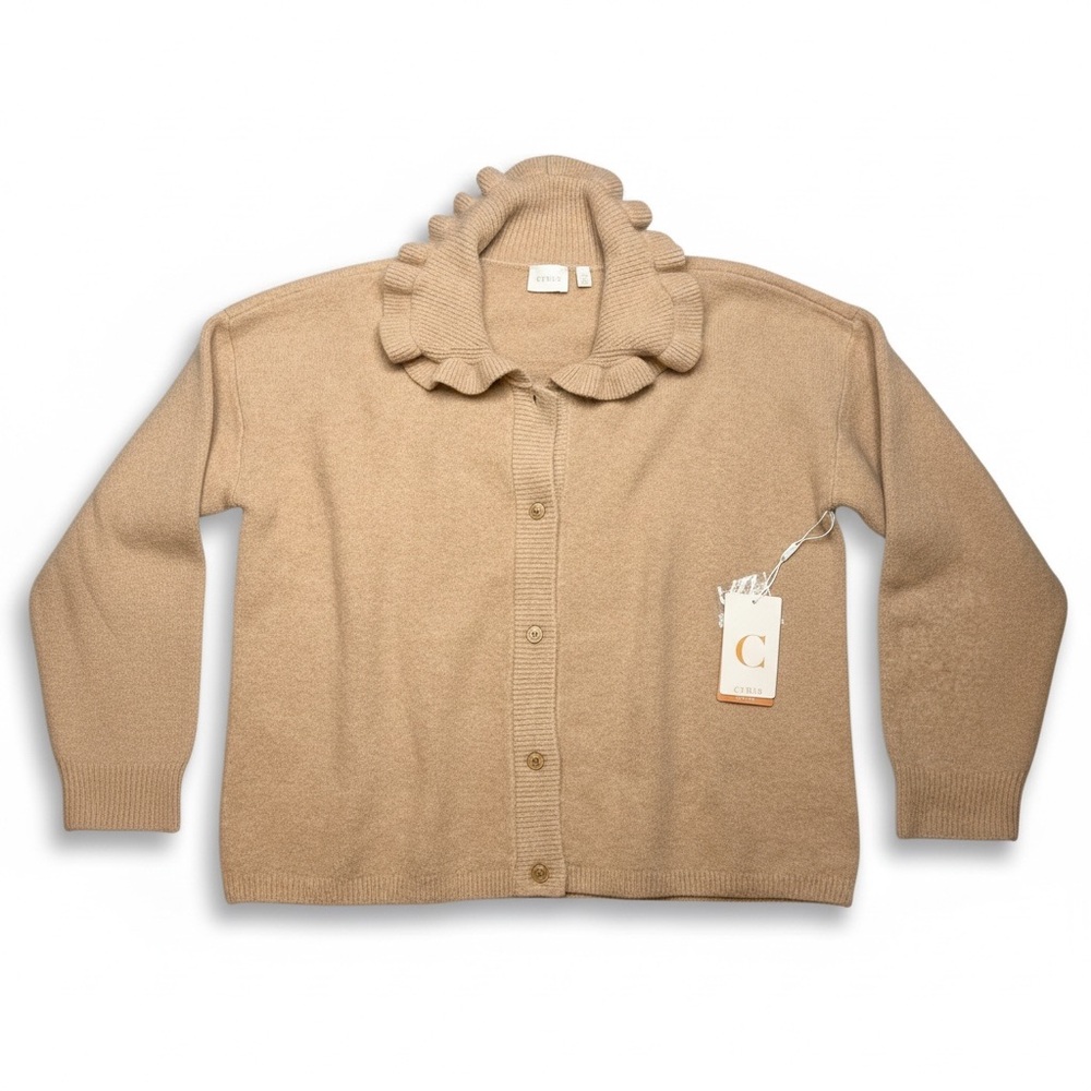 Cyrus Ruffled Collar Beige Cardigan